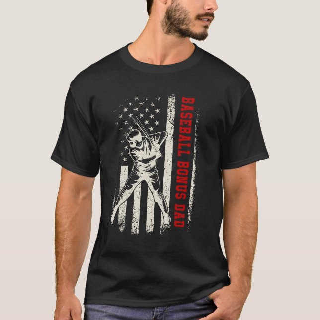 Camiseta American Flag Softball Baseball Pai Bonus Funny Fa (Frente)