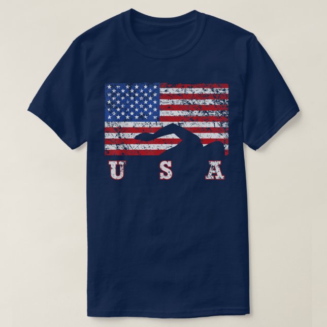 Camiseta American Flag Swimming USA Gift, Swim Team  (Frente do Design)