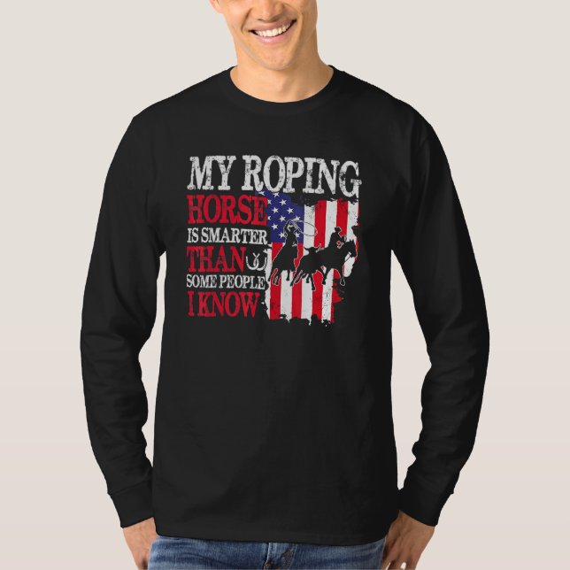 Camiseta American Flag Team Roping Horse 4 de julho Patrio (Frente)
