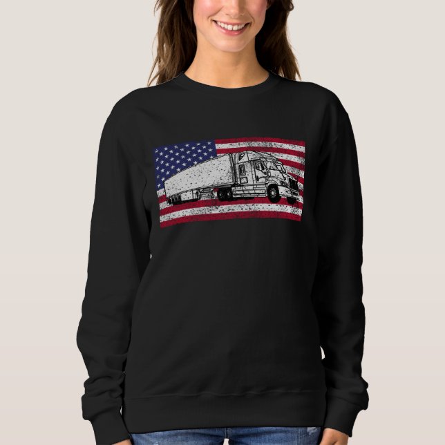 Camiseta American Flag Truck Driver Distressed Big Rig (Frente)