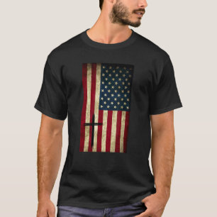 Camiseta American Flag Usa Cross Silhouette Christian Patri