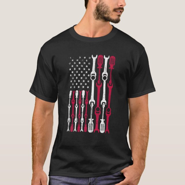 Camiseta American Flag USA Diesel Mechanical Automobile Veh (Frente)