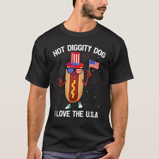 Camiseta American Flag USA Patriotic  Hotdog 4th Of July (Frente)