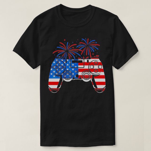 Camiseta American Flag Video Game Controller Happy 4th Of J (Frente do Design)
