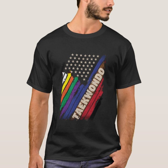 Camiseta American Flag White Black Belt Colors Taekwondo Mi (Frente)