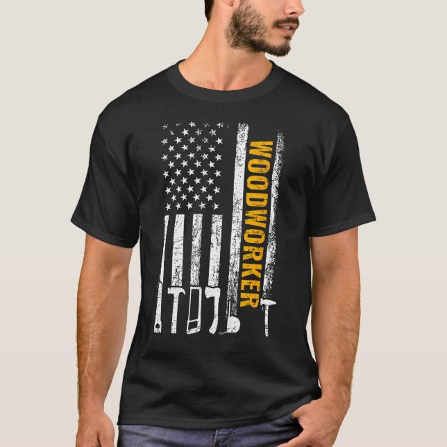 Camiseta American Flag Woodworker Carpenter Funny Woodworki (Frente)