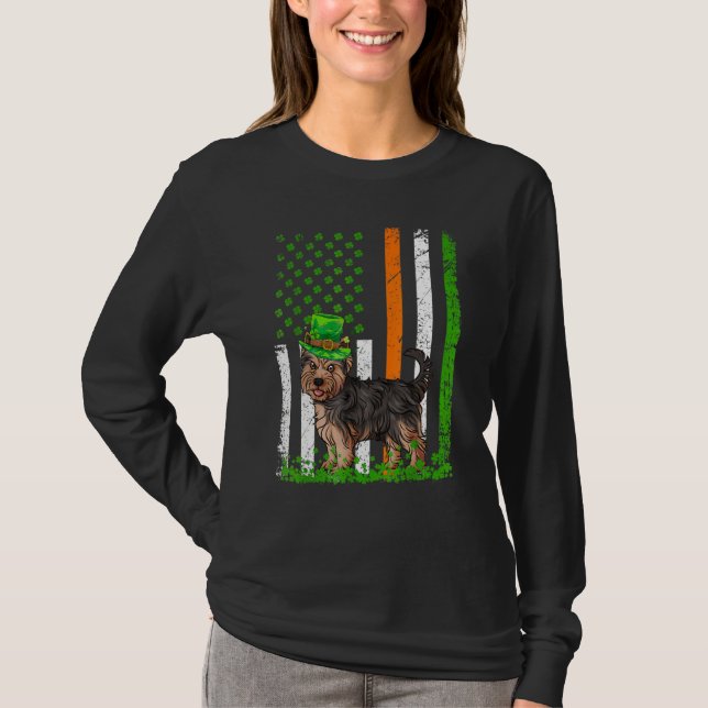 Camiseta American Flag Yorkshire Terrier Dog St Patricks D (Frente)
