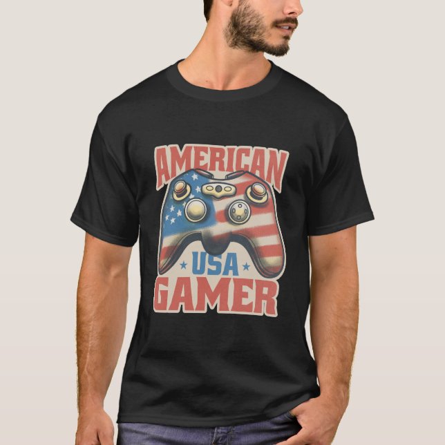 Camiseta American Gamer USA Controller Patriotic Art (Frente)