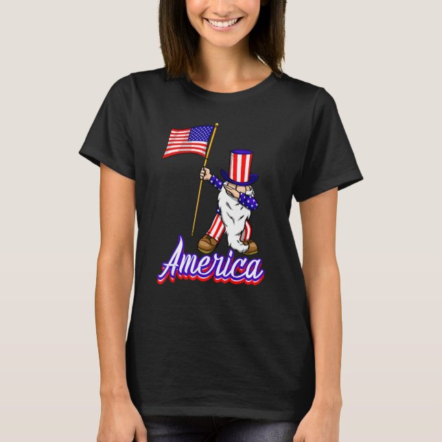 Camiseta American Gnome Women Independence America Flag Lo (Frente)