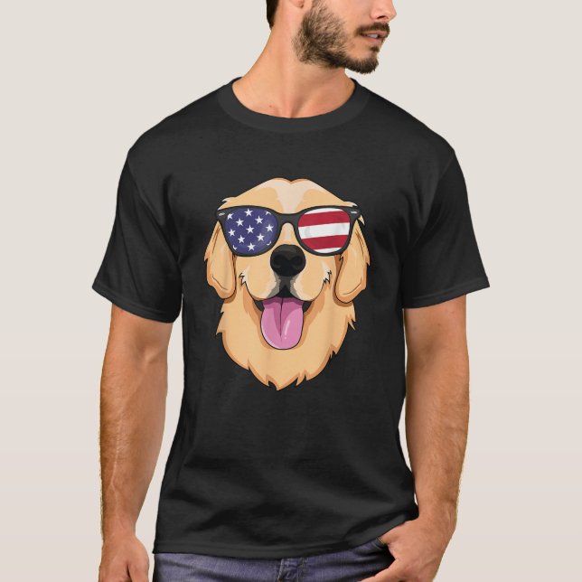 Camiseta American Golden Retriever USA Dog Sunglasses Meric (Frente)
