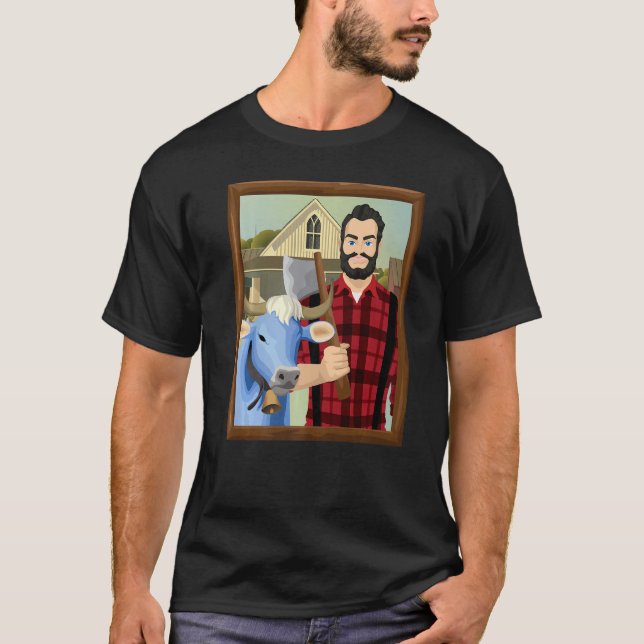 Camiseta American Gothic Parody MN Paul Bunyan and Babe Blu (Frente)