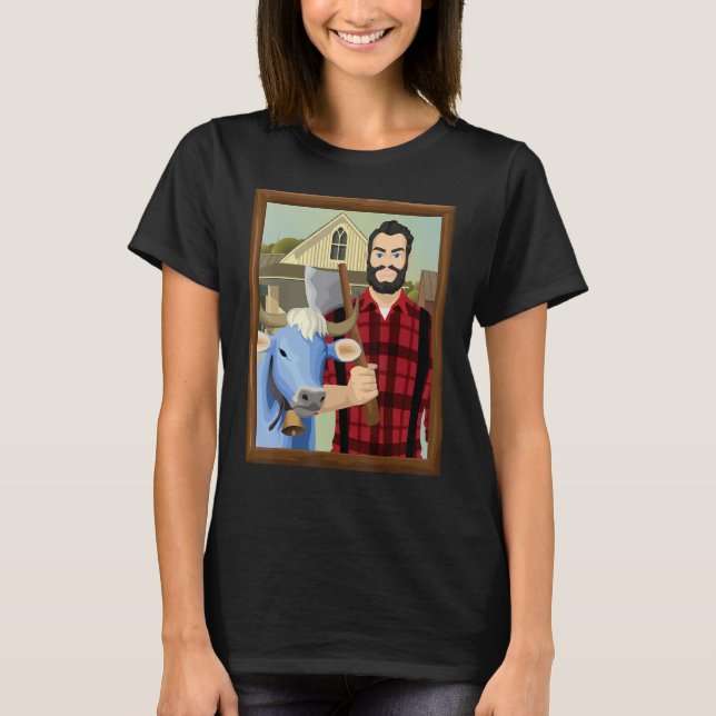 Camiseta American Gothic Parody MN Paul Bunyan e Babe Blu (Frente)