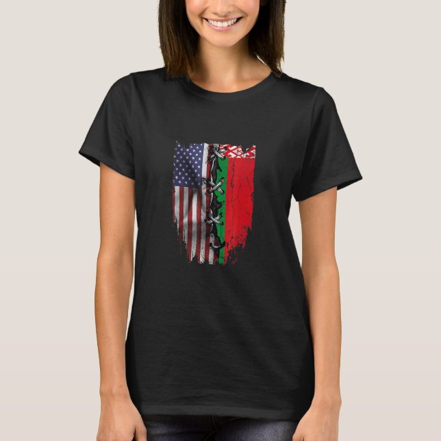 Camiseta American Grown Belarusian Roots USA Belarus Flag (Frente)