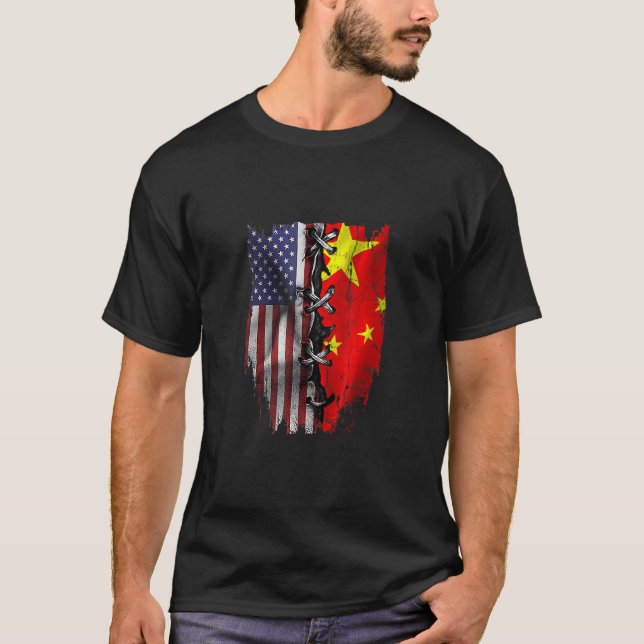 Camiseta American Grown Chinese Roots USA China Flag (Frente)
