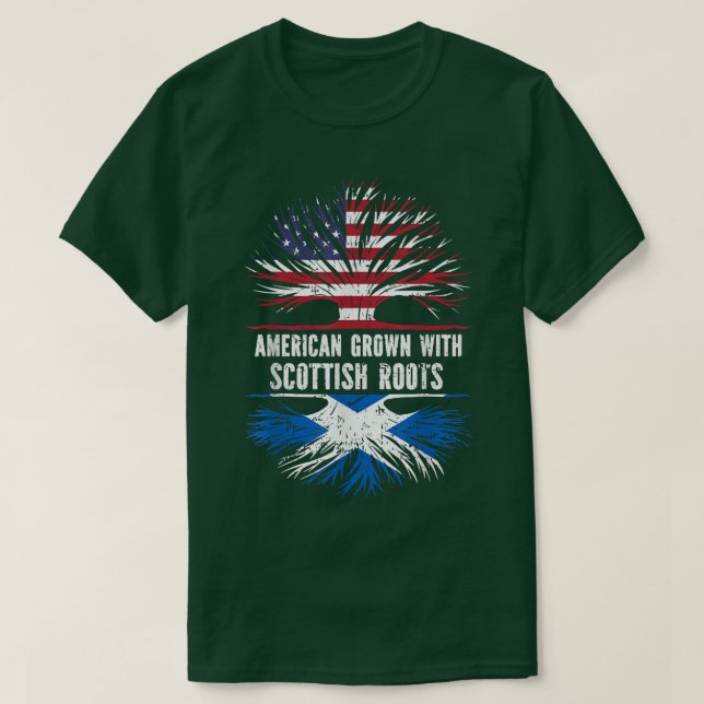 Camiseta American Grown com Scottish Roots USA Flag Scotla (Frente do Design)