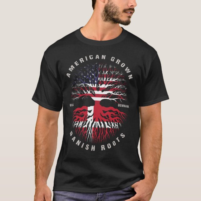 Camiseta American Grown Danish Roots Denmark Flag (Frente)