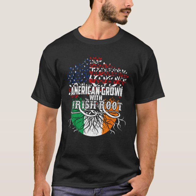 Camiseta American Grown Irish Root Flag Irlanda St Patricks (Frente)