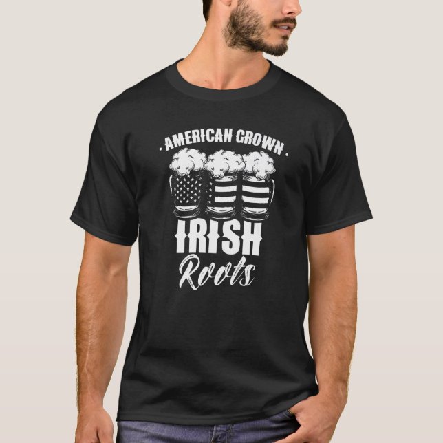 Camiseta American Grown Irish Roots Green St. Patricks Day  (Frente)