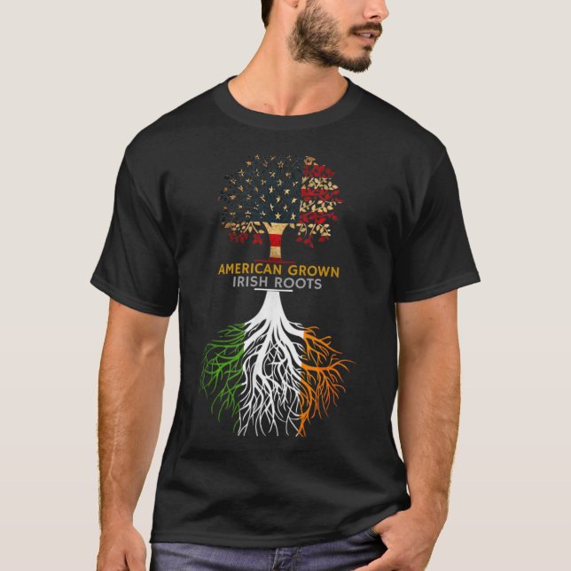 Camiseta American Grown Irish Roots Ireland And Usa Flags  (Frente)