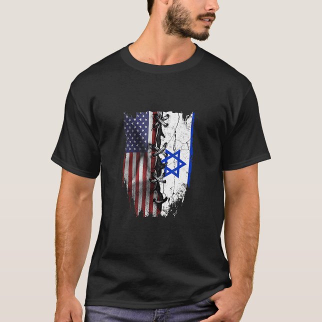 Camiseta American Grown Israeli Roots USA Israel Flag (Frente)