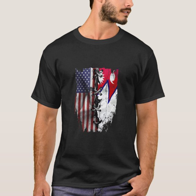 Camiseta American Grown Nepalese Roots USA Nepal Flag (Frente)