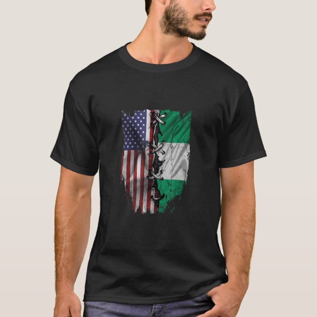 Camiseta American Grown Nigerian Roots USA Nigeria Flag (Frente)