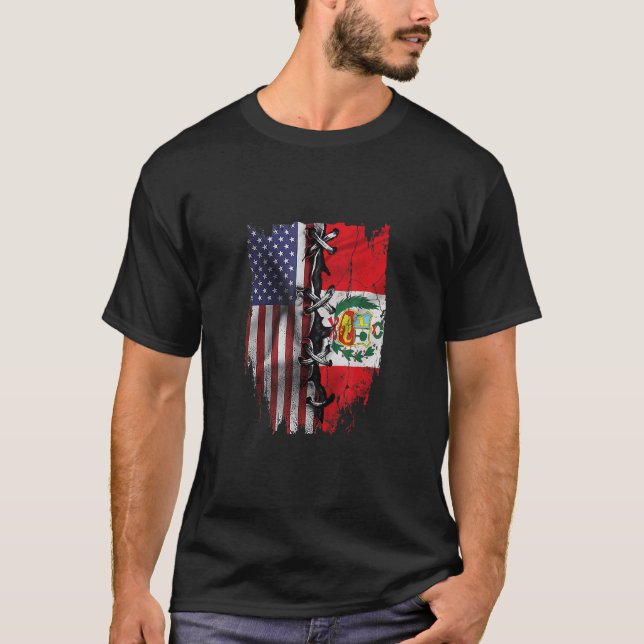Camiseta American Grown Peruvian Roots USA Peru Flag (Frente)