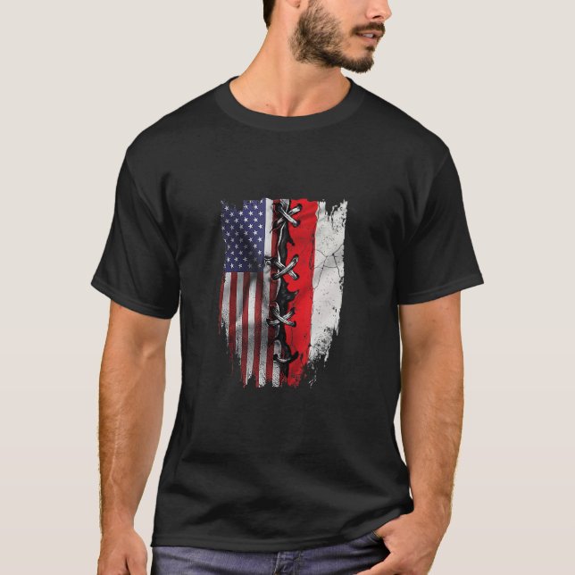 Camiseta American Grown Polonês Roots USA Polônia Flag (Frente)