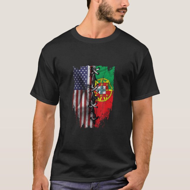 Camiseta American Grown Português Raízes USA Bandeira Portu (Frente)