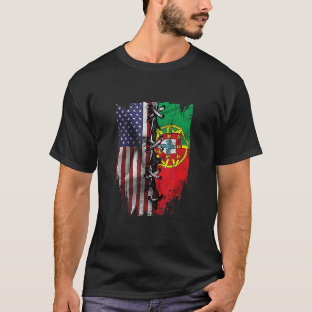 Camiseta American Grown Português Raízes USA Bandeira Portu (Frente)