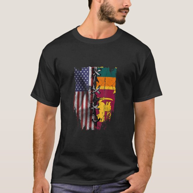 Camiseta American Grown Sri Lankan Roots USA Sri Lanka Flag (Frente)