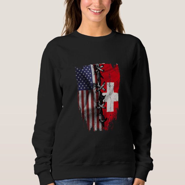 Camiseta American Grown Swiss Roots USA Switzerland Flag (Frente)