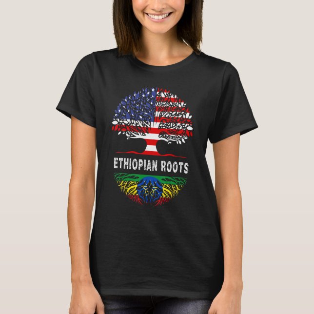 Camiseta American Grown With African Roots Tree USA Flag Et (Frente)