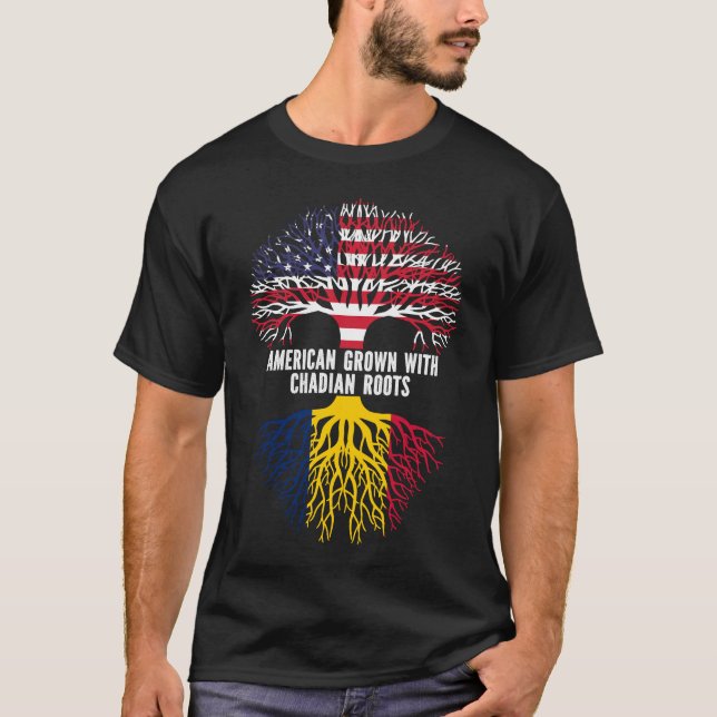 Camiseta American Grown with Chade Roots USA Flag (Frente)