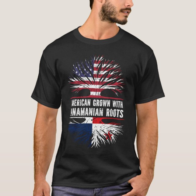 Camiseta American Grown with Panamanian Roots USA Flag (Frente)