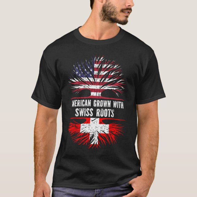 Camiseta American Grown with Swiss Roots USA Flag (Frente)