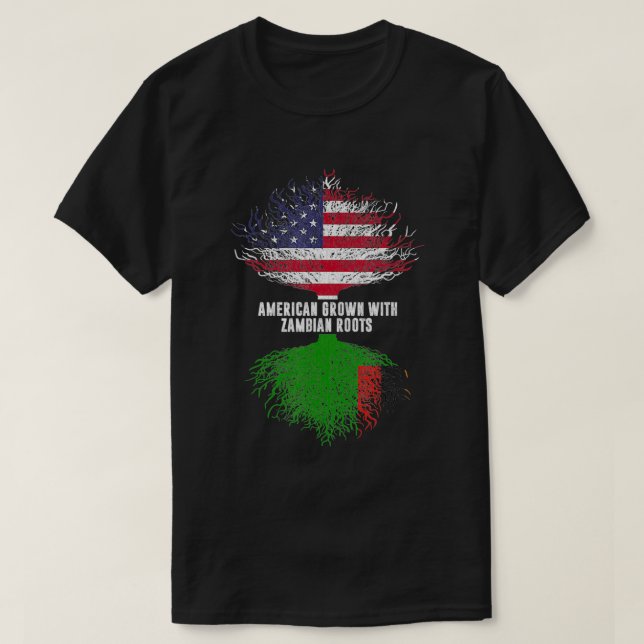 Camiseta American Grown with Zambian Roots USA Flag Zambia  (Frente do Design)