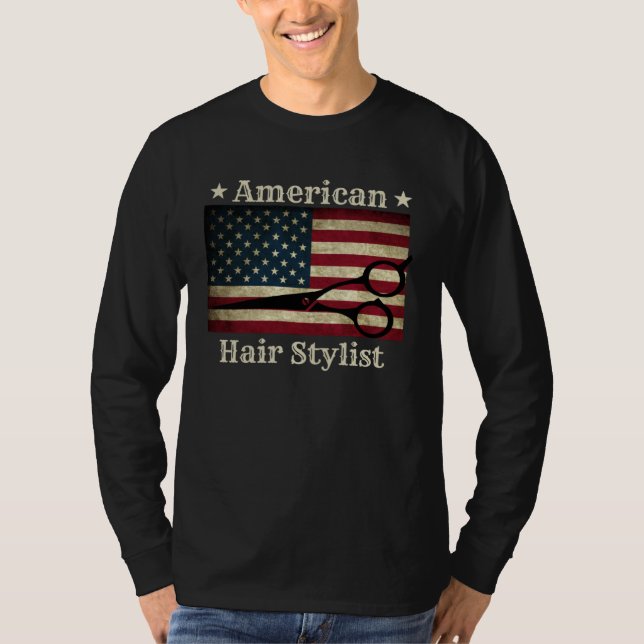 Camiseta American Hair Stylist  Shears Tools American Flag  (Frente)