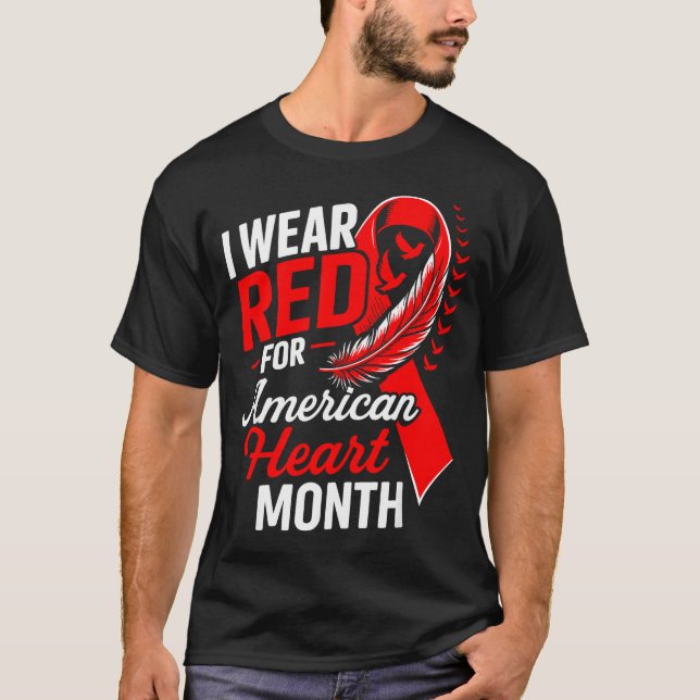 Camiseta American Heart Disease Awareness Month Ribbon Red  (Frente)