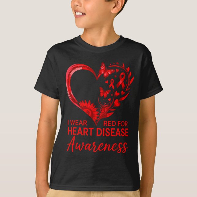Camiseta American Heart Disease Awareness Month Ribbon Red  (Frente)