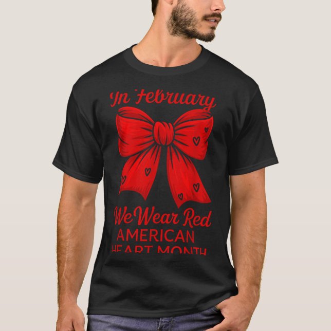 Camiseta American Heart Disease Awareness Month Ribbon Red  (Frente)