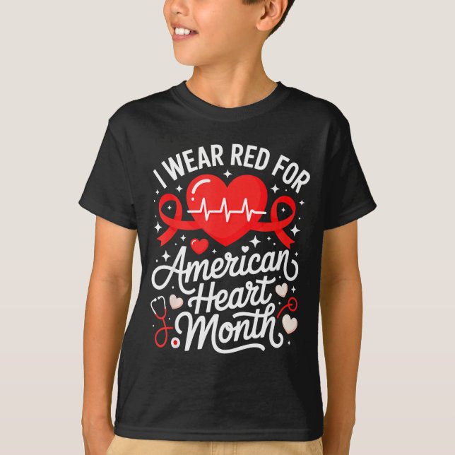 Camiseta American Heart Disease Awareness Month Ribbon Red  (Frente)