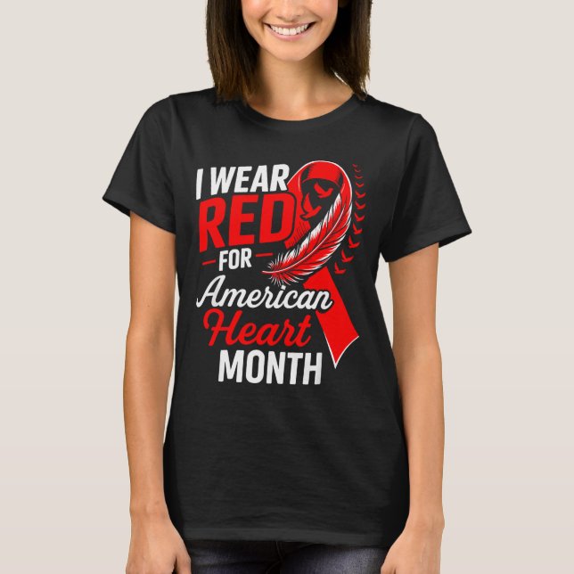 Camiseta American Heart Disease Awareness Month Ribbon Red  (Frente)