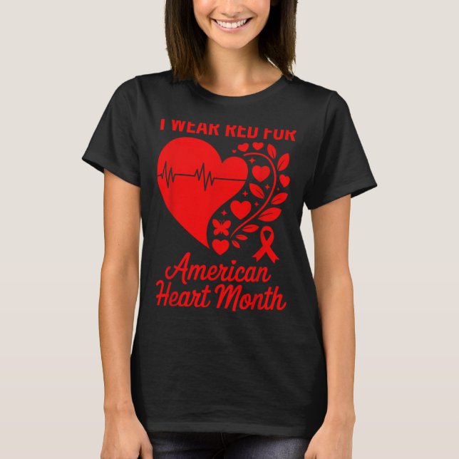 Camiseta American Heart Disease Awareness Month Ribbon Red  (Frente)