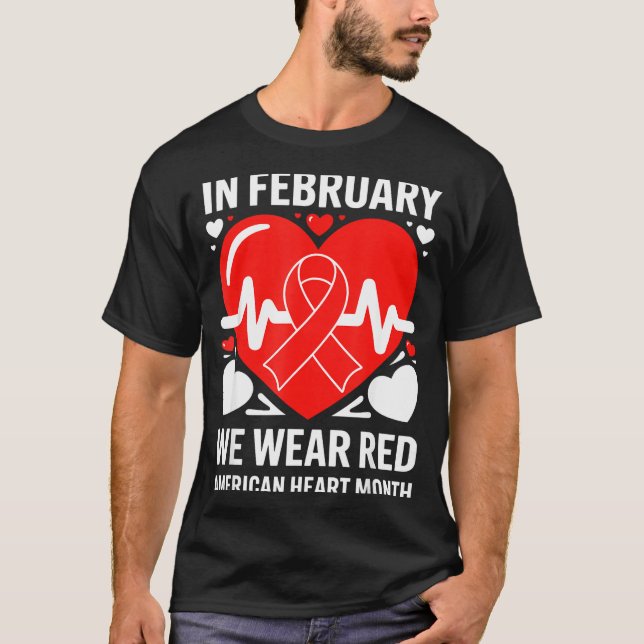 Camiseta American Heart Disease Awareness Month Ribbon Red  (Frente)