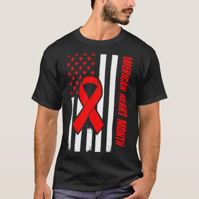 Camiseta American Heart Disease Awareness Month Ribbon Red  (Frente)
