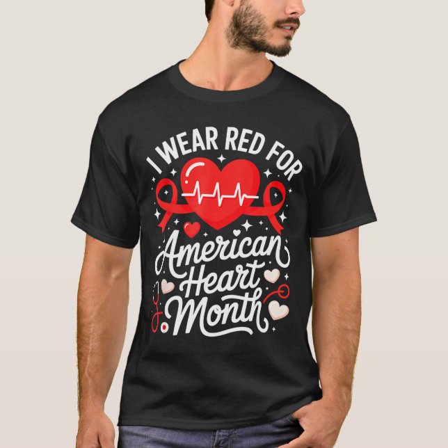 Camiseta American Heart Disease Awareness Month Ribbon Red  (Frente)