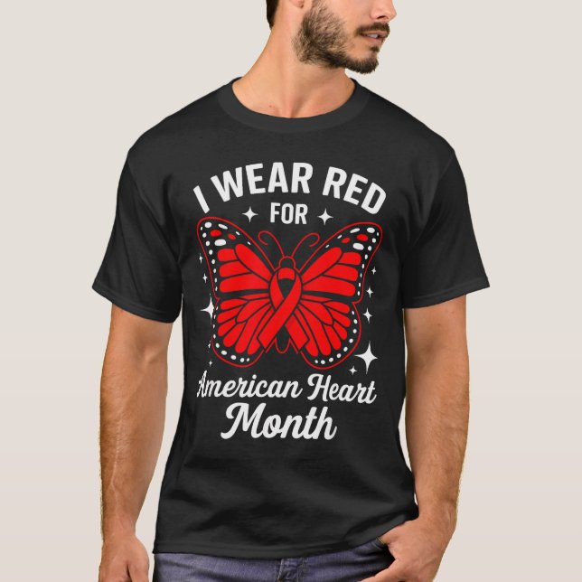 Camiseta American Heart Disease Awareness Month Ribbon Red  (Frente)