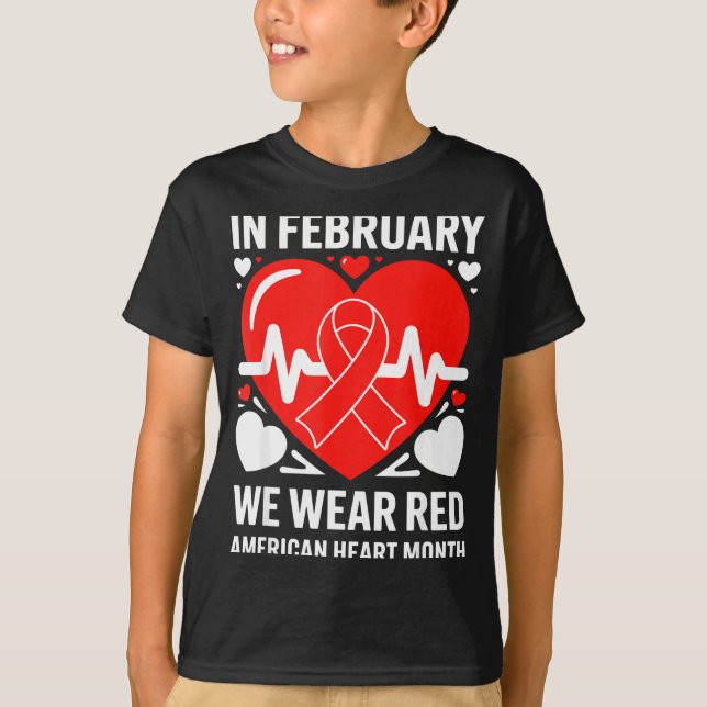 Camiseta American Heart Disease Awareness Month Ribbon Red  (Frente)