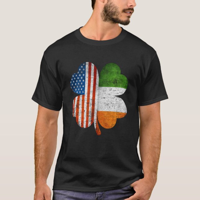 Camiseta American Irish Shamrock Usa Ireland Flag (Frente)